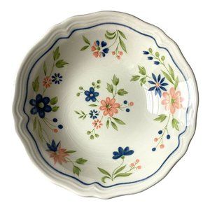 Vintage Country French Soup or Cereal Bowls Ironstone Floral Japan 80s Set 8 Sea